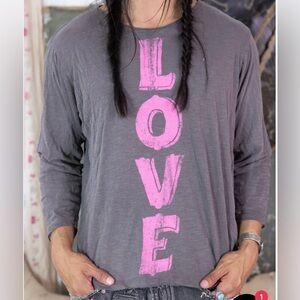 Magnolia Pearl love, distressed, long sleeve T-shirt